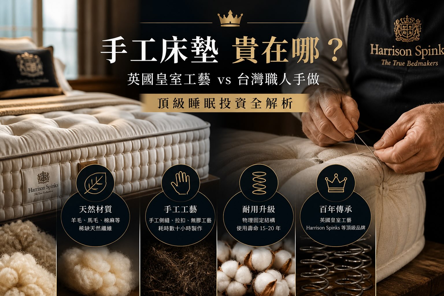 手工床墊貴在哪？英國皇室工藝與台灣職人手做，解析天然材質、手工縫製與高價床墊價值